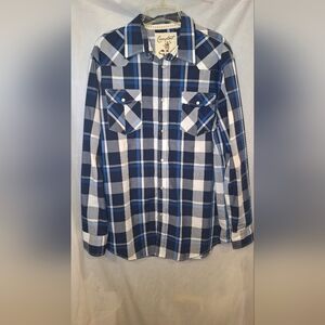 Coastal Clothing Men's Long Sleeve Snap Button Down Blue Plaid Shirt Size XL